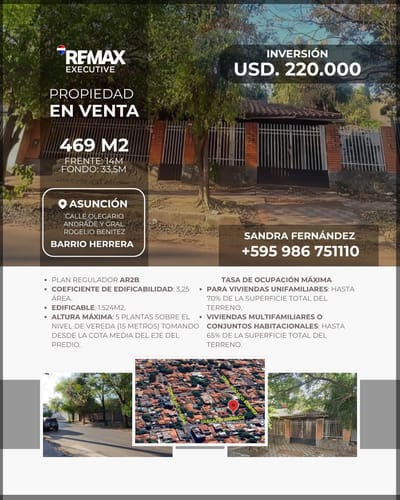 VENTA AMPLIO TERRENO 14X33m² CON CASA A REFACCIONAR 