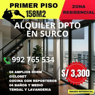 ALQUILO DEPARTAMENTO PRIMER PISO - 158M² - 4 DORMITORIOS - 4.5 BAÑOS - TRATO DIR