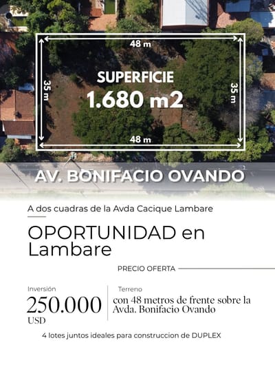4 LOTES JUNTOS PARA DESARROLLAR DÚPLEX EN LAMBARÉ