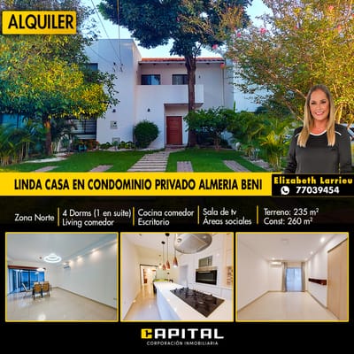 Casa en alquiler zona norte condominio Almeria Beni