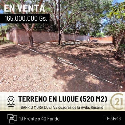 EN VENTA TERRENO EN MORACUE LUQUE 