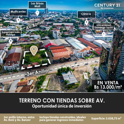  Terreno Comercial en Venta Zona TOP de Santa Cruz