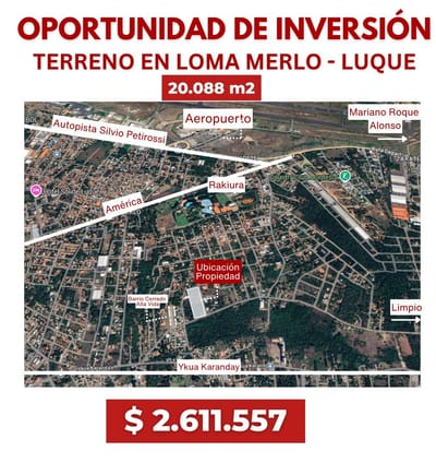 Venta de terreno en Loma Merlo, Luque