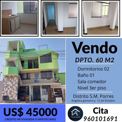 Vendo Dpto 3er Piso De  64 M2 San Martin De Porres