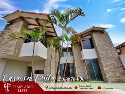 CASA EN VENTA DE 6 DORMITORIOS Y PISCINA EN LA AV. MUTUALISTA 4TO ANILLO