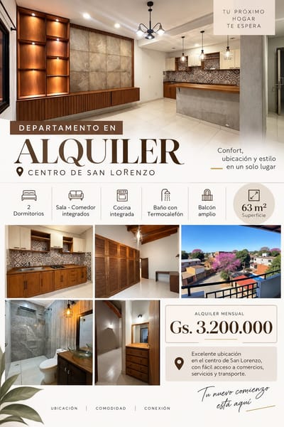 Departamento en alquiler de 2 dormitorios con balcón en el centro de San Lorenzo