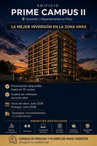 En venta – Departamentos en pozo | Edificio Prime Campus II - Zona UMAX.