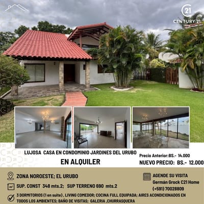 Amplia Casa Dentro Eclusivo Condominio Jardines Del Urubo