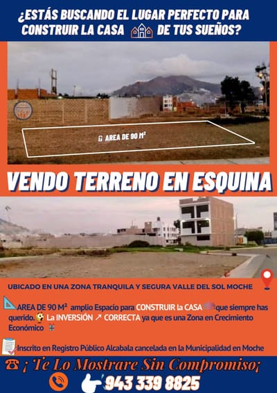Vendo Terreno En Esquina ubicado  Alto de  Moche 