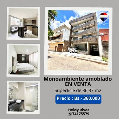 MONOAMBIENTE AMOBLADO Y EQUIPADO EN VENTA 
