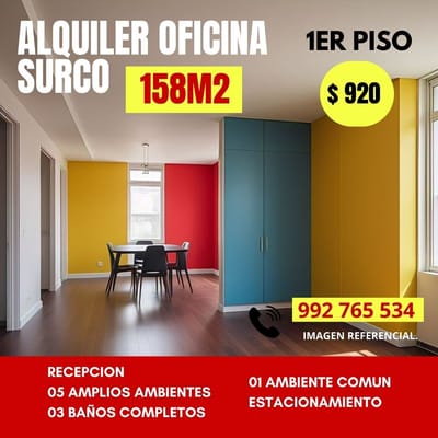 Alquilo Oficina en Surco 158M²