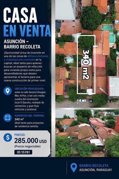 TERRENO EN VENTA – BARRIO RECOLETA, ASUNCIÓN