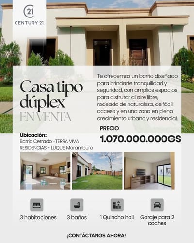VENDO CASA TIPO DUPLEX EN BARRIO CERRADO TIERRA VIVA LUQUE 