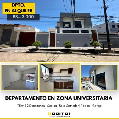 Departamento de 2 dormitorios en alquiler zona universitaria