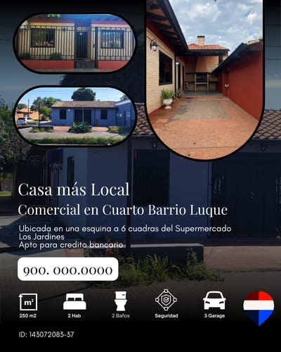 CASA Y SALON COMERCIAL EN VENTA EN LUQUE