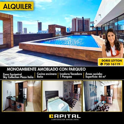 En Equipetrol monoambiente amoblado en alquiler