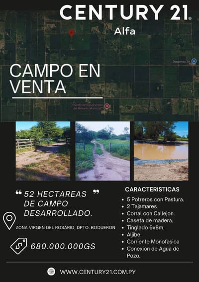 VENTA - Campo desarrollado 52 ha con pastura y mejoras - Neuland, Boquerón