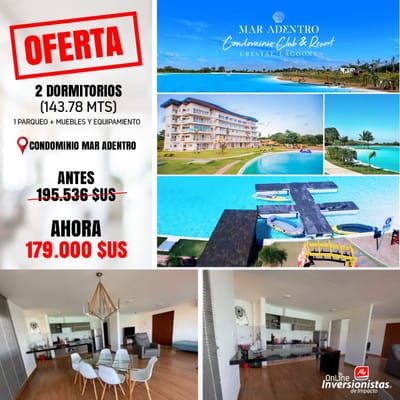 DEPARRTAMENTO DE 2 DORMITORIOS EN VENTA EN PLAYA PRIVADA