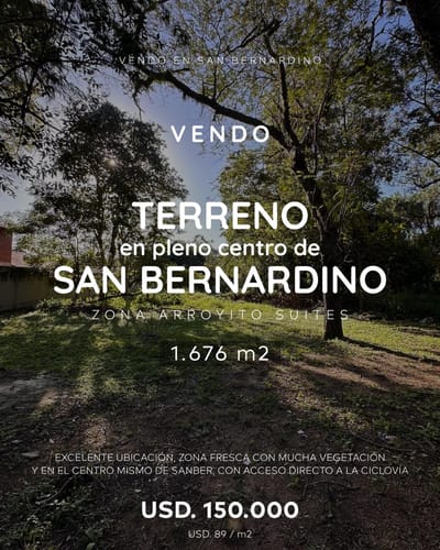 VENTA - TERRENO DE 1676 m2 EN SAN BERNARDINO