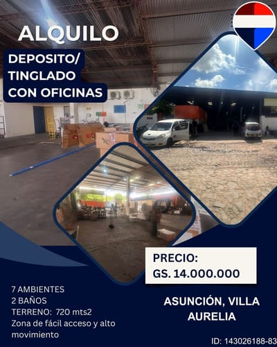 ALQUILO DEPOSITO/TINGLADO CON OFICINAS EN ASUNCION VILLA AURELIA