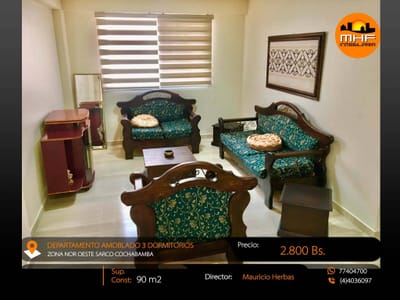 DEPARTAMENTO AMOBLADO EN ALQUILER 3 DORMITORIOS CERCA AV. JUAN DE ROSA BEIJING