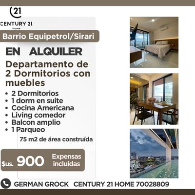 4TO ANILLO EQUIPETROL,DPTO 2 DORM AMOBLADO