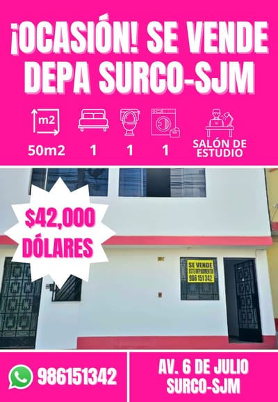 Se Vende Dpt. De 50m2 En Sjm-surco