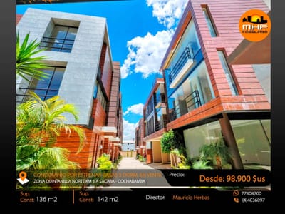 Estrene Casas 3 Plantas En Condominio Cerrado Zona Quintanilla Sacaba 
