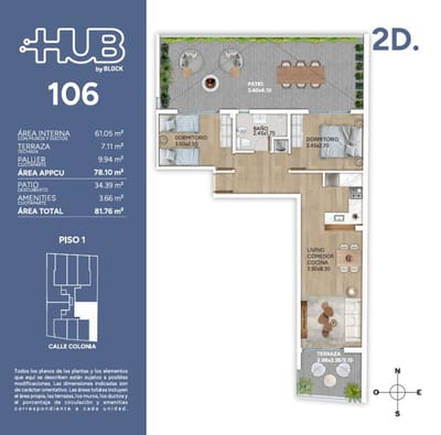 Patio 2 dorm en hUB Cordon con Amenities 2027