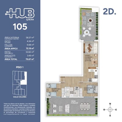 Patio 2 dorm en Hub Cordon con Amenities 2027