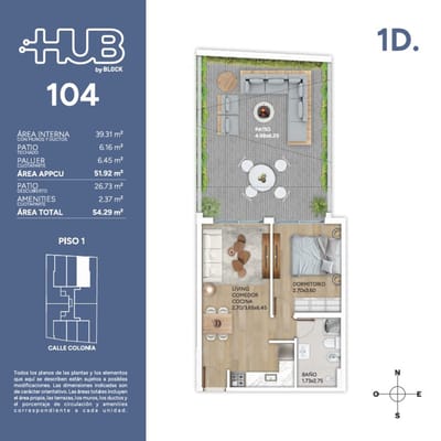 Patio 1 dorm en Hub Cordon con Amenities 2027