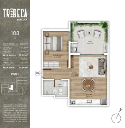 Venta 1 dormitorio con patio en pozo