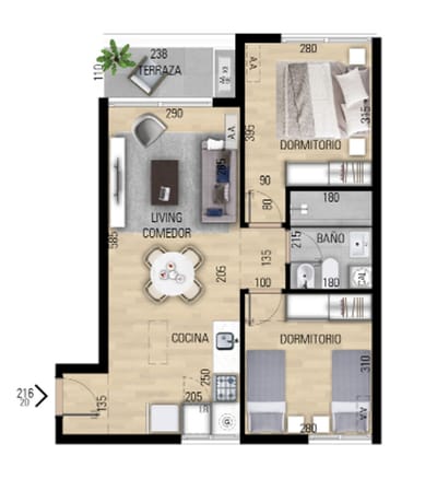 VENTA APARTAMENTO DOS DORMITORIO EN POZO EN PRADO