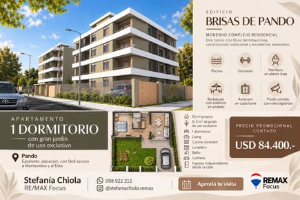 Venta apartamento 1 dormitorio gran predio Pando
