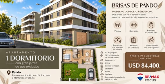 Venta apartamento 1 dormitorio gran predio Pando
