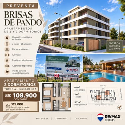 VENTA Apartamento 2 dorm. con piscina en Pando