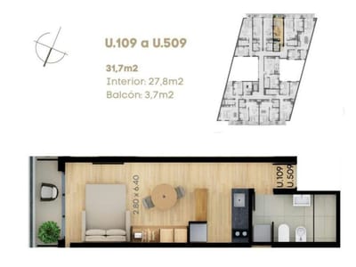 Venta Monoambiente balcón Piso alto, Parque Batlle