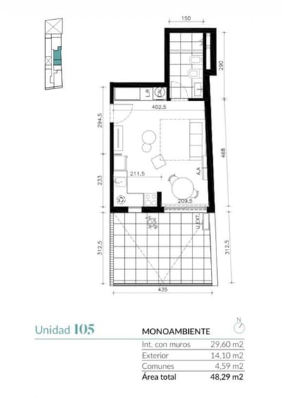 Venta monoambiente con patio en Cordón