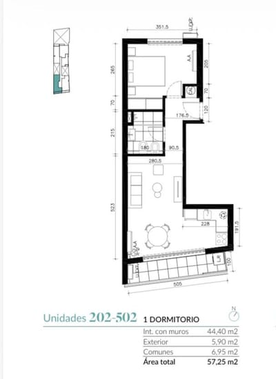 Venta 1 dormitorio en Cordón