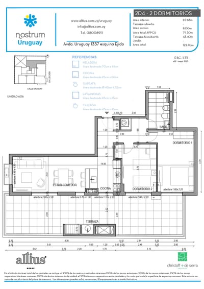 VENTA APTO 2 DORMITORIO CENTRO TERRAZA 43 M2