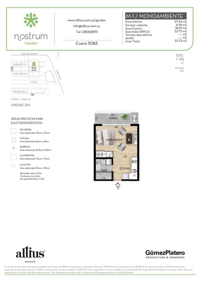 VENTA MONOAMBIENTE NOSTRUM GARDEN PRADO