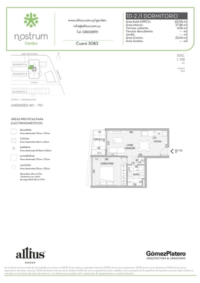 VENTA APARTAMENTO 1 DORMITORIO NOSTRUM GARDEN