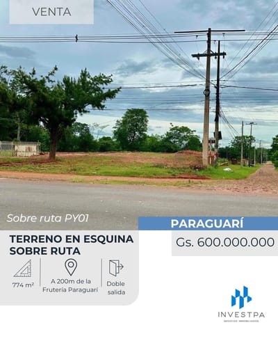 En venta amplio terreno sobre ruta 1 a lado de la frutería Paraguari