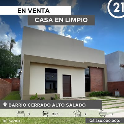 Casa de tres dormitorios en venta en Barrio Cerrado Alto Salado Limpio, 124 m²