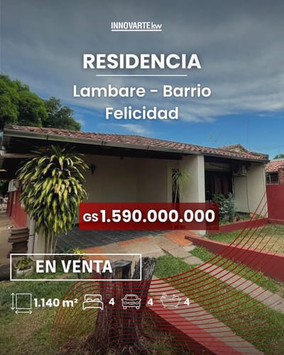 EN VENTA AMPLIA RESIDENCIA EN BARRIO FELICIDAD LAMBARE!