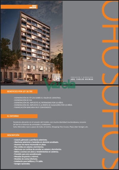 VENTA APTO Cordon, 1 dormitorio, a estrenar, amplio, edificio con parrillero,co -work y gimnasio, en regimen de vivienda promovida