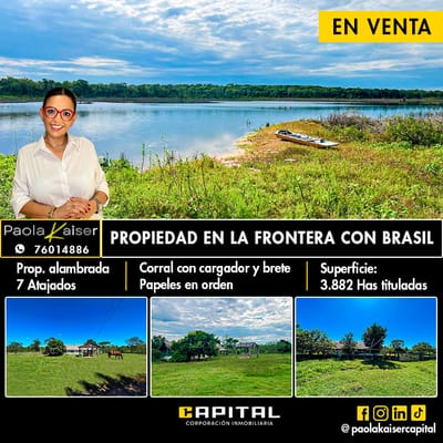 Propiedad agricola ganadera en venta en la frontera con Brasil