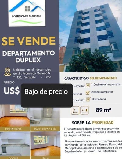 VENDO DEPATAMENTO 89 M2 EN SURQUILLO
