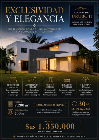 CASA DE LUJO EN VENTA - COLINAS DEL URUBO 2