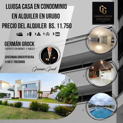 AMPLIA Y MODERNA CASA EN CONDOMINIO EN URUBO EN ALQUILER